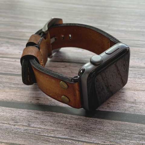 Bracelet de luxe Punk en cuir véritable, rétro, pour Apple Watch, 38mm 40mm 42mm 44mm, pour iWatch série 2 3 4 5 ► Photo 1/6