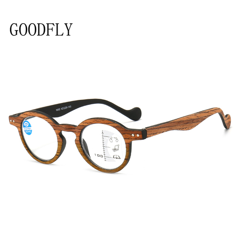 Lunettes de lecture multi-focales en Grain de bois pour hommes et femmes, rondes, rétro, Vintage, presbytes, Anti-lumière bleue, 2022 ► Photo 1/6