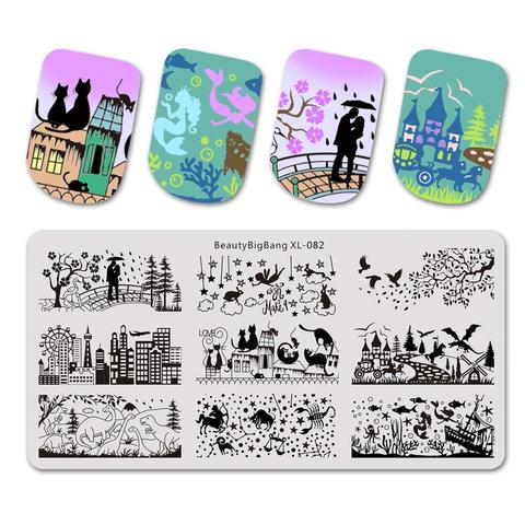 Beautybigbang-plaques d'estampage 6x12cm, Image imprimée, avec motif de parc en dinosaures, amoureux de la ville et de la maison, Nail Art, XL-082 ► Photo 1/6