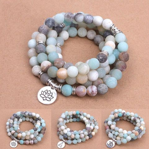 Mode femmes Bracelet mat givré Amazonite perles avec Lotus OM bouddha breloque Yoga Bracelet 108 Mala collier livraison directe ► Photo 1/6