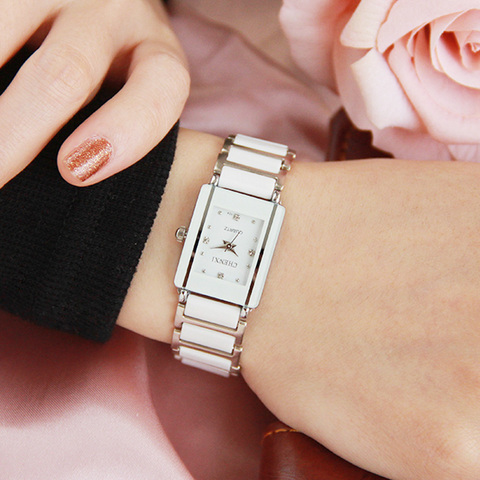 Marque de luxe CHENXI femmes élégantes montre strass blanc argent Simple élégant céramique Bracelet Quartz décontracté dame montre-Bracelet ► Photo 1/6