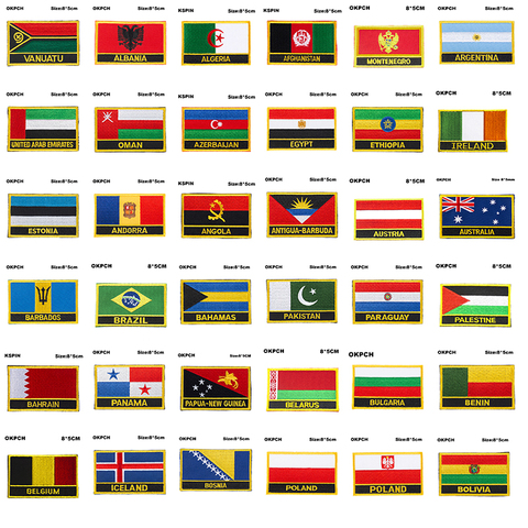 Badges drapeaux nationaux en fer sur Patch, corée du nord, pologne, islande, belgique, bulgarie, biélorussie, Pakistan, brésil, autriche ► Photo 1/6