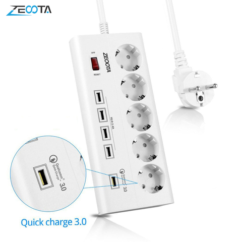 Puissance Bande 5 L'UE Sorties Plug Socket avec USB QC 3.0 Charge Rapide Port pour Smartphones, comprimés Périphériques USB, 1.8 m Extension Cordon ► Photo 1/6