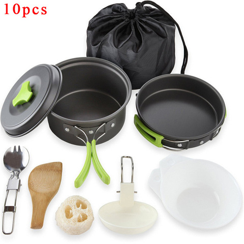 Portable Camping vaisselle ensemble de cuisine en plein air ustensiles de cuisine casserole pot bol cuillère fourchette ustensiles pour randonnée pique-nique voyage campismo sauvage ► Photo 1/5