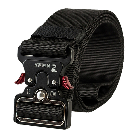 Ceinture tactique en Nylon pour hommes, 4.8CM de largeur, ceinture militaire tactique pour pantalons, ceinture à boucle en métal, pour exercices en plein air, ceinture militaire noire ► Photo 1/6