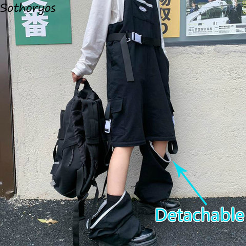 Combinaisons femmes Patchwork poches ceintures Chic rue surdimensionné 3XL automne fermeture éclair détachable Cargo Baggy pantalon sangle ajustée ► Photo 1/6