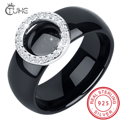 Bague en cristal élégante, bague en céramique, forme circulaire, 8mm de large, pour cadeau de mariage, pour femmes, vente en gros, 2022 ► Photo 1/6