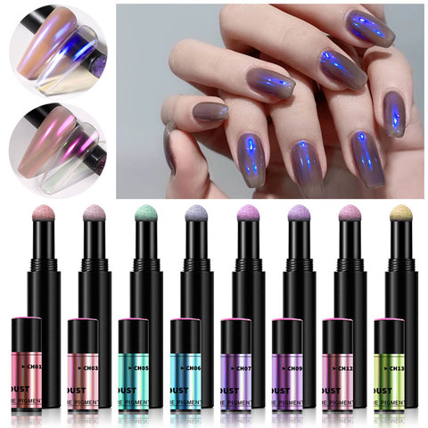 1 Pc néon Aurora solide poudre coussin d'air stylo magique 8 couleurs Nail Art Laser magique miroir effet fantôme ongles stylo manucure outils ► Photo 1/6