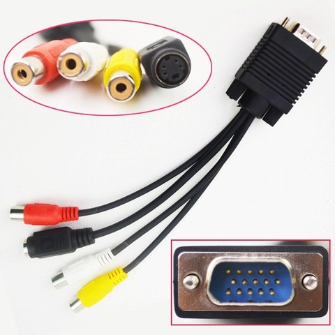 Convertisseur de sortie VGA 15 broches mâle vers 3RCA TV s-vidéo AV, câble adaptateur connecteur M/F pour PC et ordinateur portable ► Photo 1/4