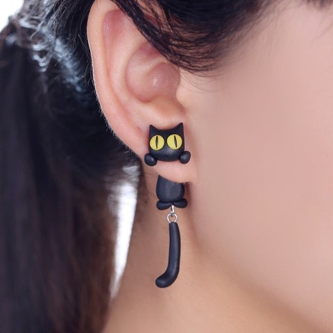 Vinyle fait à la main dessin animé 3D polymère argile animaux boucles d'oreilles mignon chat boucle d'oreille goujon d'oreille pour les femmes bijoux ► Photo 1/4