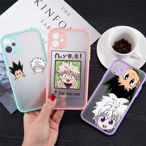 Mignon chasseur x chasseur coque de téléphone pour iPhone 11 Pro 12 XS MAX XR 7 SE20 X 8Plus HxH Gon Killua Anime clair couverture rigide mat Fundas ► Photo 1/6