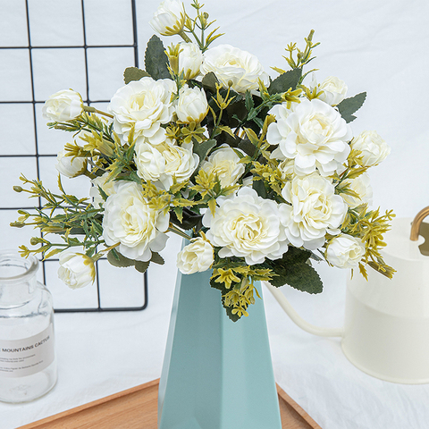 Pivoines artificielles en soie, fleurs décoratives pour la maison, bouquet de fausses fleurs en plastique de haute qualité, décor de centre de table de mariage ► Photo 1/6