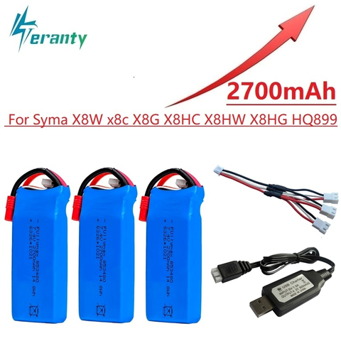 Batterie Lipo 2s RC 7.4v 2700mAh et chargeur USB pour Syma X8C X8W X8G X8 X8HC X8HG X8HW HQ899 T70CW RC, pièces de rechange pour quadrirotor ► Photo 1/6