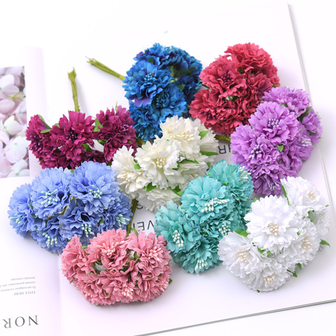 Mini Bouquet d'œillets en soie, 6 pièces/lot, fausses fleurs, bricolage, couronne, scrapbooking, décoration de mariage ► Photo 1/6