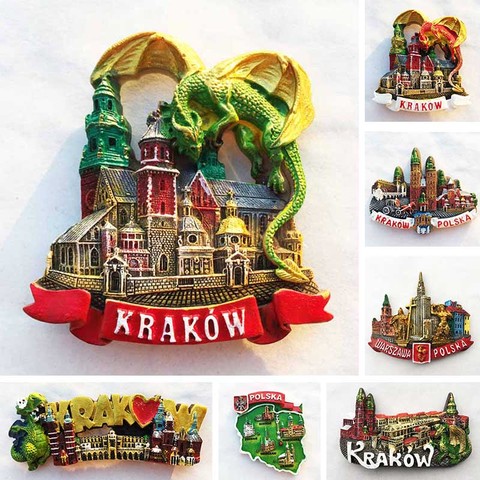 Pologne Wavel château cracovie réfrigérateur aimants ensemble château d'or Souvenirs touristiques autocollant magnétique décoration de la maison Polska cadeaux idée ► Photo 1/6