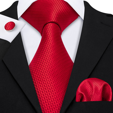 Ensemble cravate fleur rouge, soie pour homme, cravate, foulard, fête de mariage, ensemble mode Barry.Wang, LS-5198 ► Photo 1/6