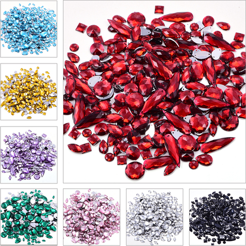 100 pcs Mixte Formes Cristal Acrylique Coudre Sur Strass Mixte Tailles Coudre Sur Pierre Acrylique Strass pour Chaussures Vêtements Sacs b2862 ► Photo 1/6