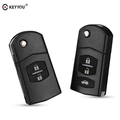 KEYYOU-coque de clé télécommande à 2/3 boutons, pliable à boîte vierge boutons, pliable, Fob PAD, pour MAZDA 2, 3, 5, 6, RX8, MX5, 2B ► Photo 1/5