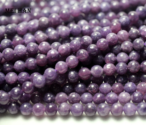 Meihan – perles en pierre de gemme lisse et ronde, lot de 2 rangées de perles de lépidolite violette de 6mm, pour la fabrication de bijoux, cadeau de noël ► Photo 1/2