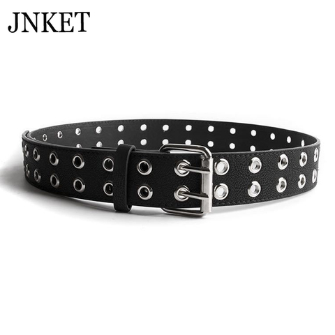 JNKET Punk Double Boucle Ardillon Ceinture homme Œillet Rivets Ceinture En Cuir PU Ceinture Mode Jeans Décontractés Rock Ceinture ► Photo 1/6