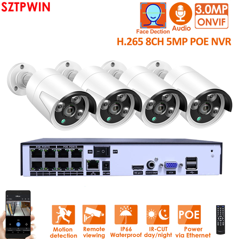H.265 + 8CH Onvfi 5.0MP POE NVR Kit système de vidéosurveillance 2MP 3MP 5mp Audio IP POE caméra P2P IR système de Surveillance vidéo de sécurité extérieure ► Photo 1/6