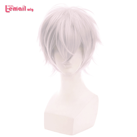 L-email-perruque synthétique pour hommes, perruques Cosplay synthétiques flambant neuves, 30cm, résistantes à la chaleur, courtes grises et blanches, cheveux rose, coiffure d'halloween ► Photo 1/4