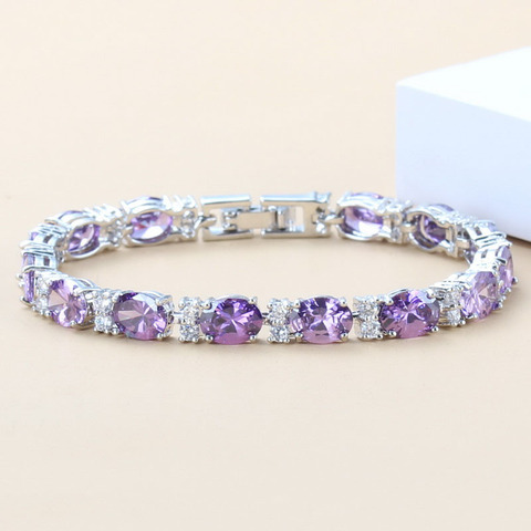 Bracelet en Zircon violet argenté pour femmes, bijoux de santé sans faille, boîte à bijoux gratuite SL81 ► Photo 1/6