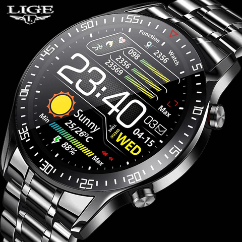 LIGE – montre connectée pour hommes, moniteur de fréquence cardiaque, de pression artérielle, rappel d'informations, étanche, pour téléphone Android et IOS, nouveau, 2022 ► Photo 1/6