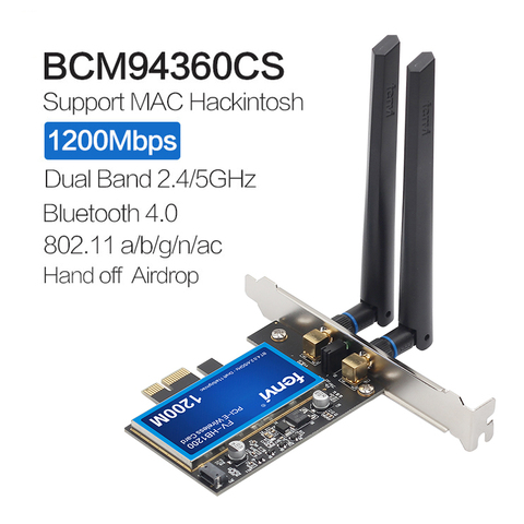 Carte Wi-Fi WLAN 1200/5GHz, 2.4 mb/s, adaptateur sans fil pour pc de bureau Broadcom, avec bt 4.0, pour Hackintosh ► Photo 1/6