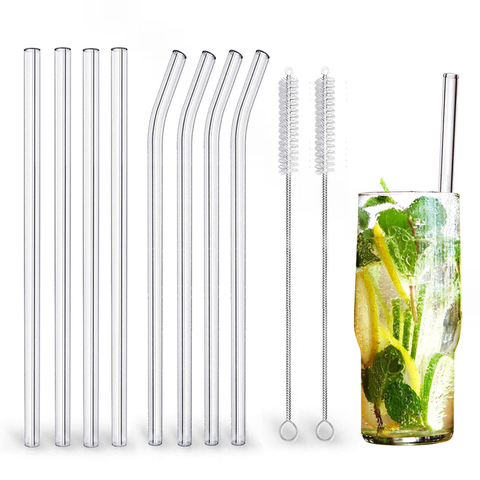 Pailles en verre à haute teneur en Borosilicate, paille écologique réutilisable pour boire, Smoothies, cocktail, accessoire de Bar avec brosses ► Photo 1/6