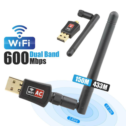 Hannord-adaptateur USB double bande wi-fi ac 600m 5 GHz/2.4GHz sans fil, carte réseau, récepteur Ethernet LAN pour PC ► Photo 1/6