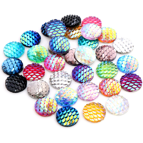 Échelles de poissons en résine à dos plat, 40 pièces/lot, couleurs mélangées, 8mm, Cabochons Cameo, nouveauté ► Photo 1/6