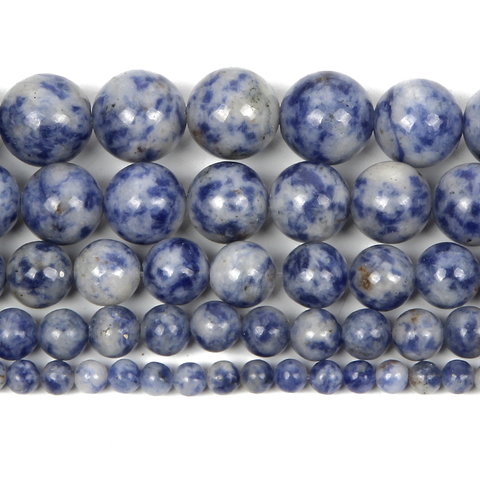 Perles rondes en pierre naturelle, mélange de couleurs blanc et bleu, pour la fabrication de bijoux, couture, Bracelet, bricolage, brin de 4 à 12MM ► Photo 1/5