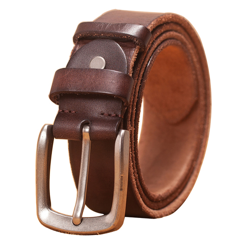 Ceinture en cuir véritable marron de vache pour hommes, boucle ardillon, vintage, jeans ► Photo 1/6