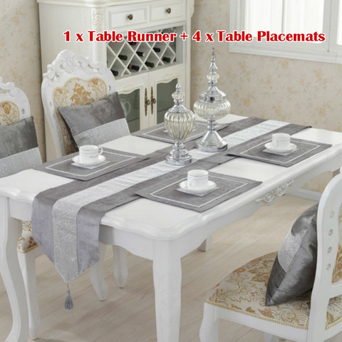 Chemin de Table moderne en velours et diamant + 4 napperons de salle à manger, décoration de maison, de fête de mariage, sans housse de coussin ► Photo 1/6