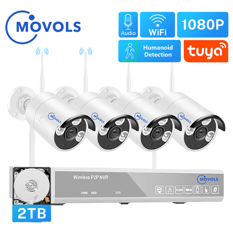 MOVOLS H.265 système de vidéosurveillance sans fil 4CH 1080P Tuya Zigbee NVR 4 pièces 2MP caméra de sécurité WIFI extérieure Kit de Surveillance vidéo Audio ► Photo 1/6