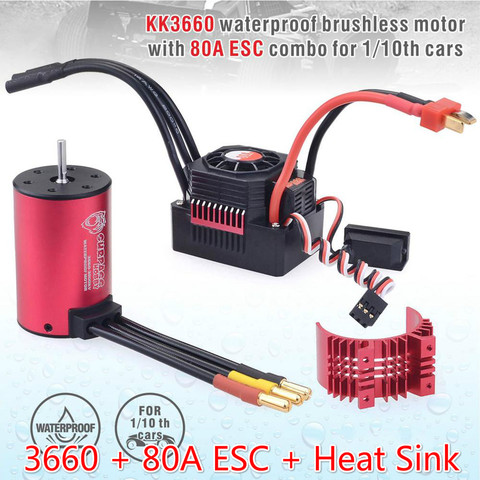 Surpass – moteur sans balais ESC étanche KK, 3660 2200/2600/3100KV, 3.175mm, avec dissipateur thermique 80A ESC, pour voiture 1/10 RC Tamiya ► Photo 1/6