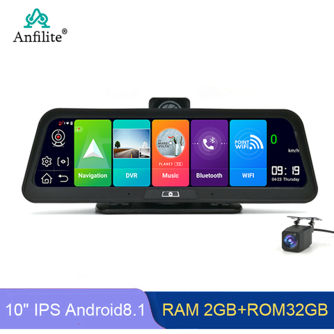 Anfilite-caméra de tableau de bord de 10 pouces, Dashcam, Dashcam, FHD 8.1 P, 2 go + 32 go, avec navigateur GPS, moniteur de stationnement, Android 1080, 4G ADAS ► Photo 1/6