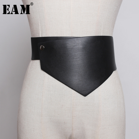 EAM – ceinture large et longue en cuir Pu pour femmes, avec bouton irrégulier, assortie avec tout, nouvelle mode, printemps 2022, 1U215 ► Photo 1/6