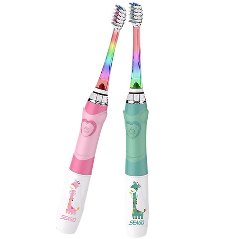 Seago brosse à dents électrique pour enfants mignon coloré lampe de poche LED 16000 coups 1 brosse poignée + 2 têtes de remplacement enfants Age3 + ► Photo 1/6