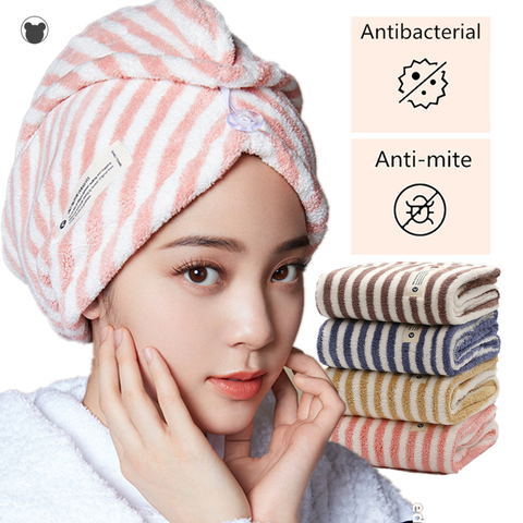 Nouvelle serviette de cheveux en microfibre à séchage rapide serviette enveloppante pour cheveux serviette en microfibre Super absorbante cheveux avec bouton velours de corail doux ► Photo 1/6