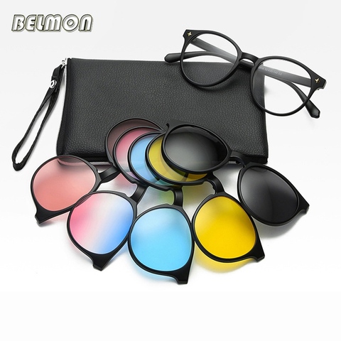 Monture de lunettes optique à la mode, pour hommes et femmes, myopie, avec 5 clips sur lunettes de soleil magnétiques polarisées, pour hommes, RS1019 ► Photo 1/6