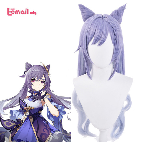 L-email perruque jeu Genshin Impact Keqing Cosplay perruques queues de cheval mixte violet Cosplay perruque avec oreilles résistant à la chaleur cheveux synthétiques ► Photo 1/6