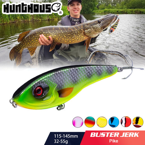 Hunthouse-leurre vibrant coulant à enfoncement lent, appât artificiel idéal pour la pêche au maskinongé ou au brochet, Jerkbait, idéal pour la pêche au bar ou au brochet, 11.5/14.5cm, 32/52g ► Photo 1/5