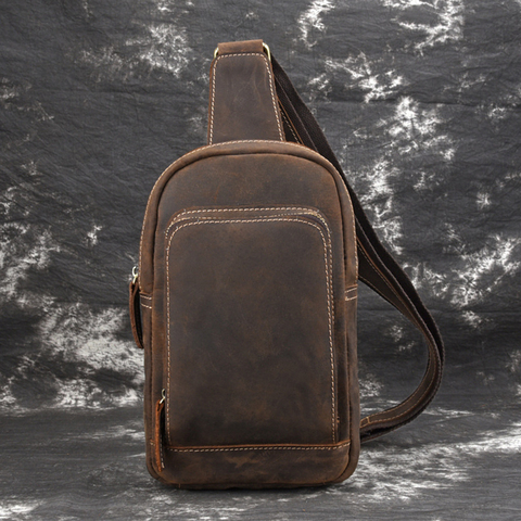 MAHEU – sac de taille Vintage pour hommes, sac à bandoulière simple de poitrine, sac à bandoulière pour Sports de plein air, équitation cyclisme, sacs avant en cuir véritable ► Photo 1/6