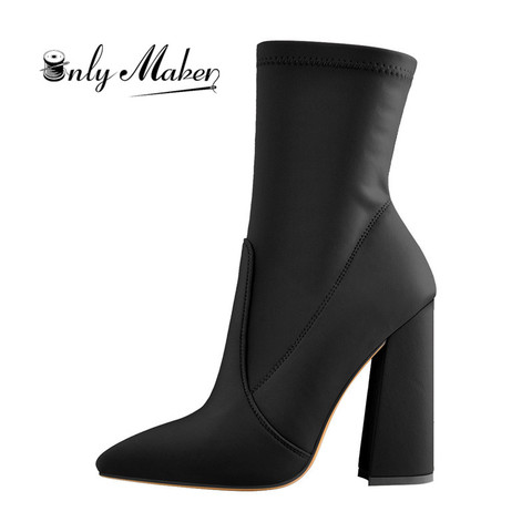 Onlymaker-bottines à bout pointu noir, bottines extensibles minimalistes, bloc épais, talons hauts, fermeture éclair, grande taille US5 ~ US15 ► Photo 1/6