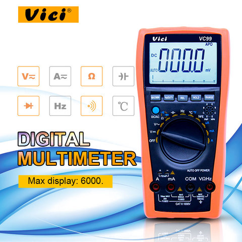 VICI VC99 LCD Multimètre Numérique 1000 v AC DC résistance capacimètre + Thermocouple thermomètre testeur avec sac de poche ► Photo 1/6