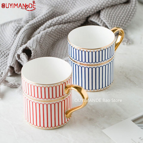 Tasse créative en céramique de 350ml, Style britannique, rayures dorées, luxe, porcelaine, café, thé, eau de l'après-midi, avec boîte cadeau ► Photo 1/6