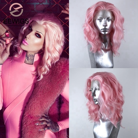 Eewig perruque Lace Front Wig synthétique courte, perruque Bob, rose, Ombre, rouge, Blonde, verte, Drag Queen, résistante à la chaleur pour femmes noires ► Photo 1/6