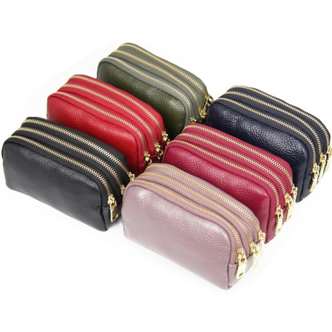 Véritable cuir femmes carte pièce porte-clé changement pochette sac à main Mini poche fermeture éclair populaire petit argent sac portefeuille haute capacité ► Photo 1/6